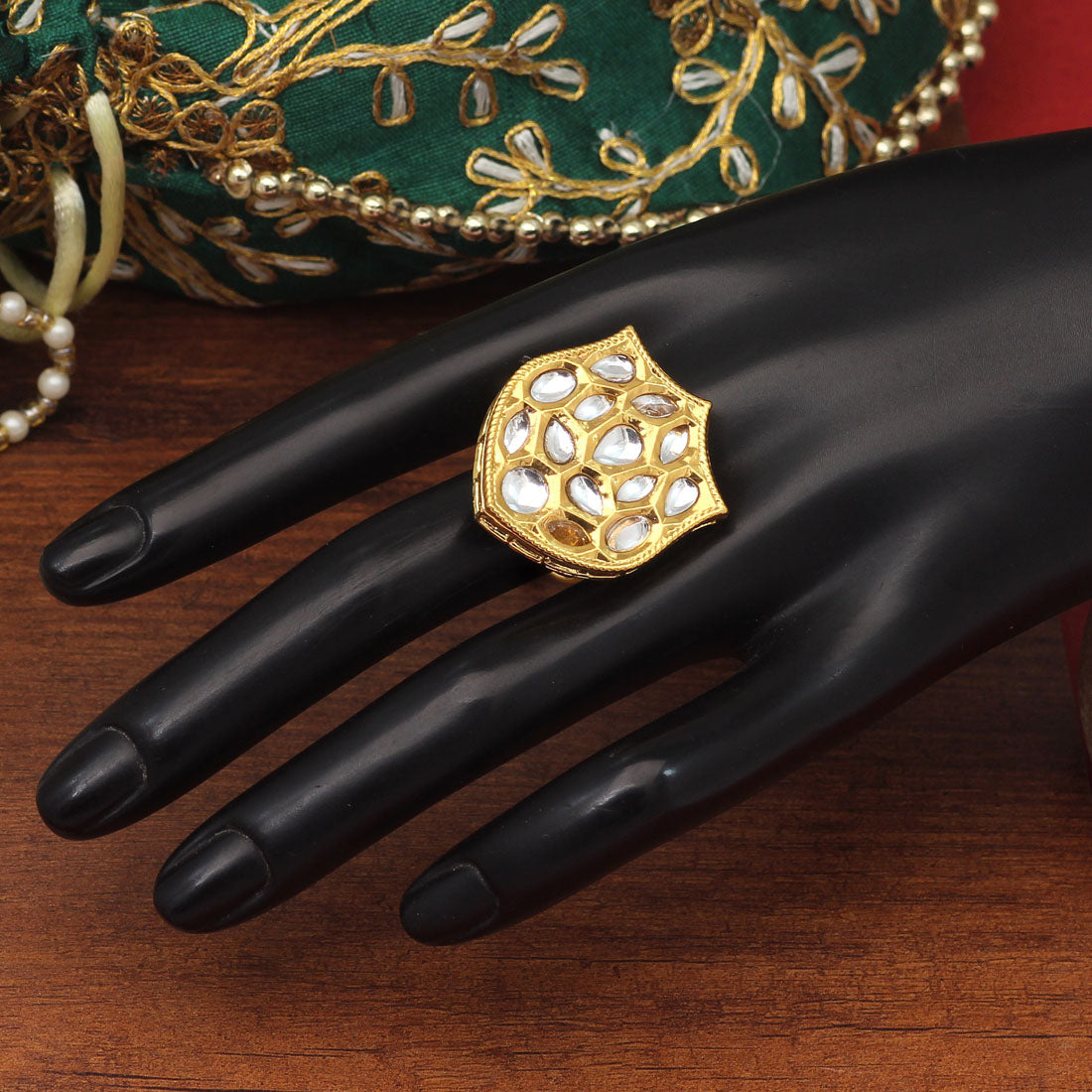 White Color Kundan Ring For Women (KDR122WHT)