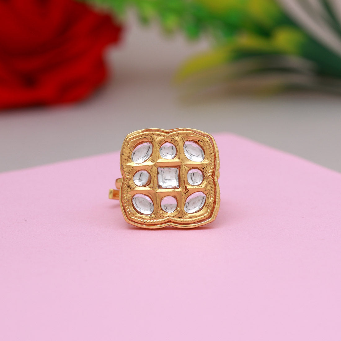 White Color Kundan Ring For Women (KDR125WHT)