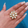 White Color Meena Work Kundan Ring For Women (KDR126WHT)