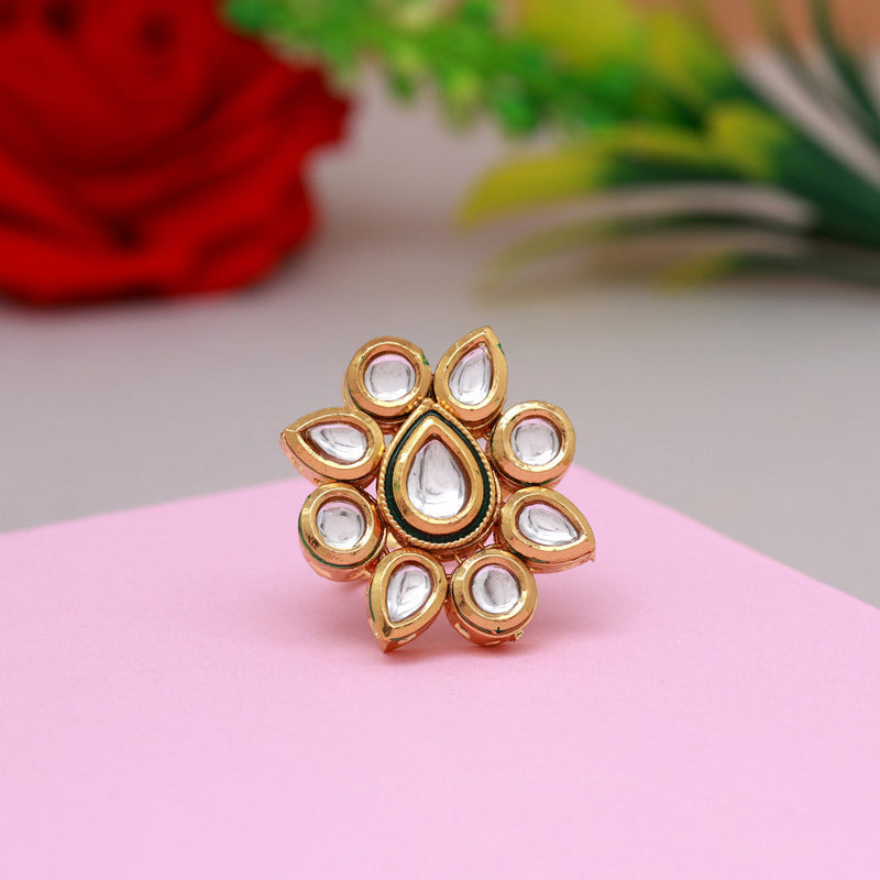 Green Color Meena Work Kundan Ring For Women (KDR127GRN)