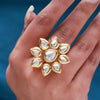 White Color Meena Work Kundan Ring For Women (KDR129WHT)