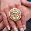 White Color Meena Work Kundan Ring For Women (KDR130WHT)