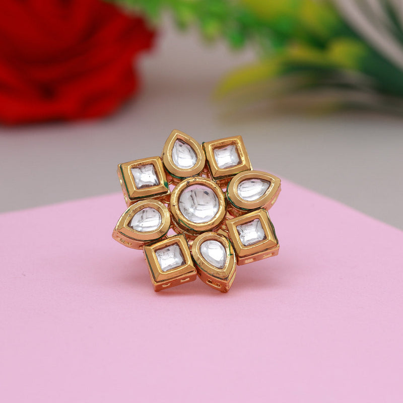 White Color Meena Work Kundan Ring For Women (KDR131WHT)