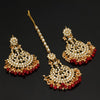 Maroon Color Imitation Peral Beautiful Kundan Earrings With Maang Tikka For Women (KDTE19MRN)