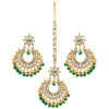 Green Color Imitation Peral Kundan Earrings With Maang Tikka (KDTE20GRN)