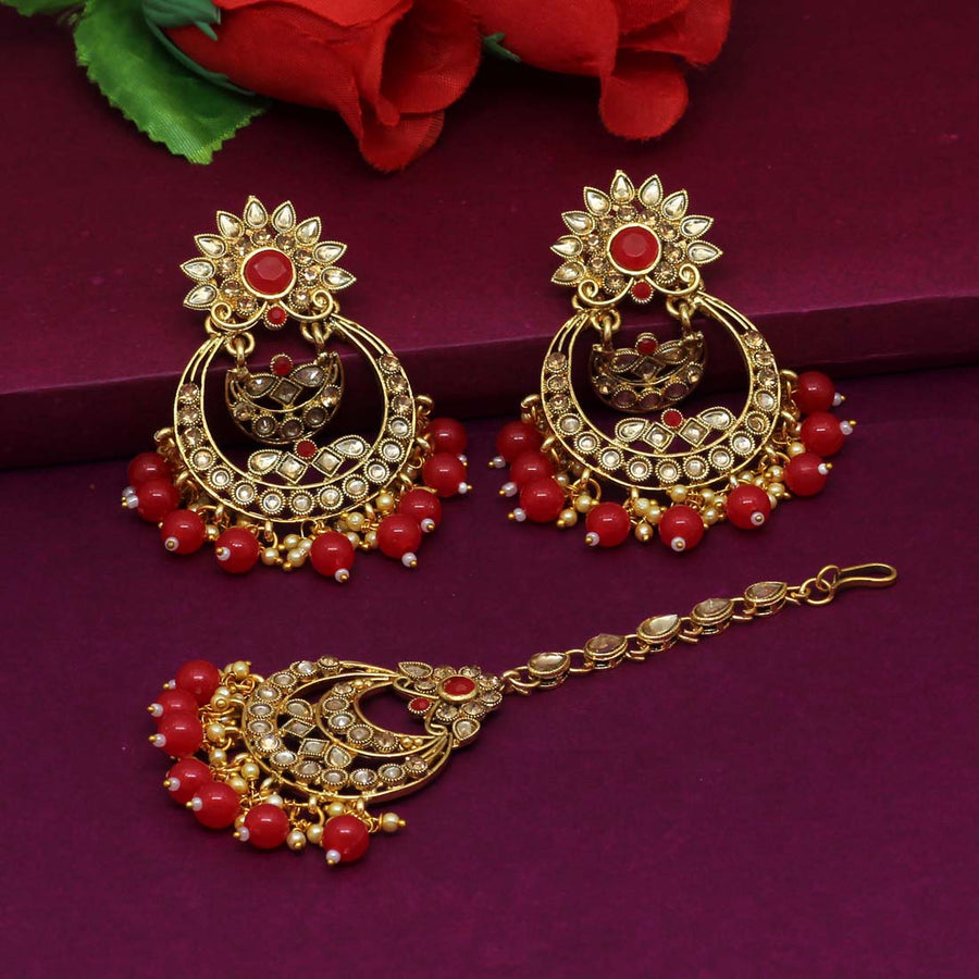 Buy I Jewels Gold Plated Traditional Kundan Pearl Earrings & Maang Tikka  for Women (TE2501BL) at Amazon.in