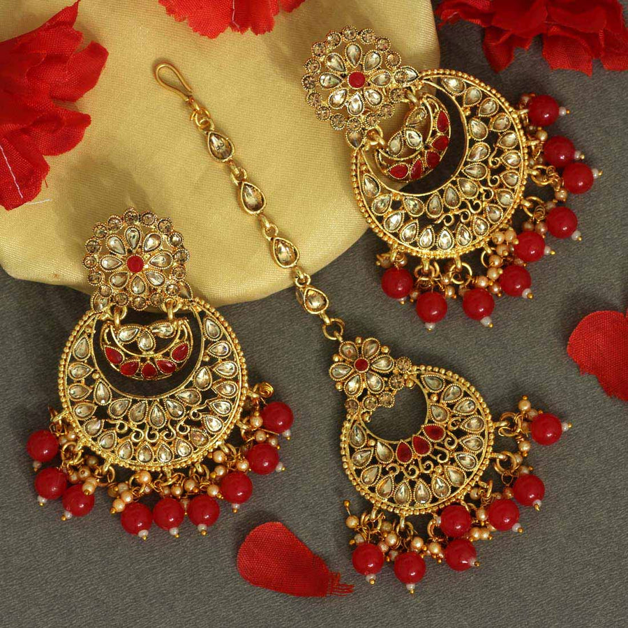 Buy Pakistani Indian Punjabi Gold Red Earrings Tikka Set Dilkash Fashion  Jewelry Bollywood FREE SHIP Online in India - Etsy