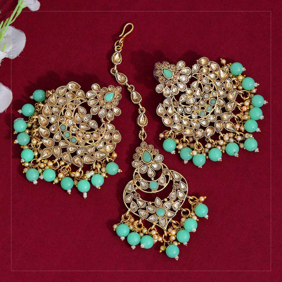 Gold Plated Statement Jadau Earrings in Silver ER 222