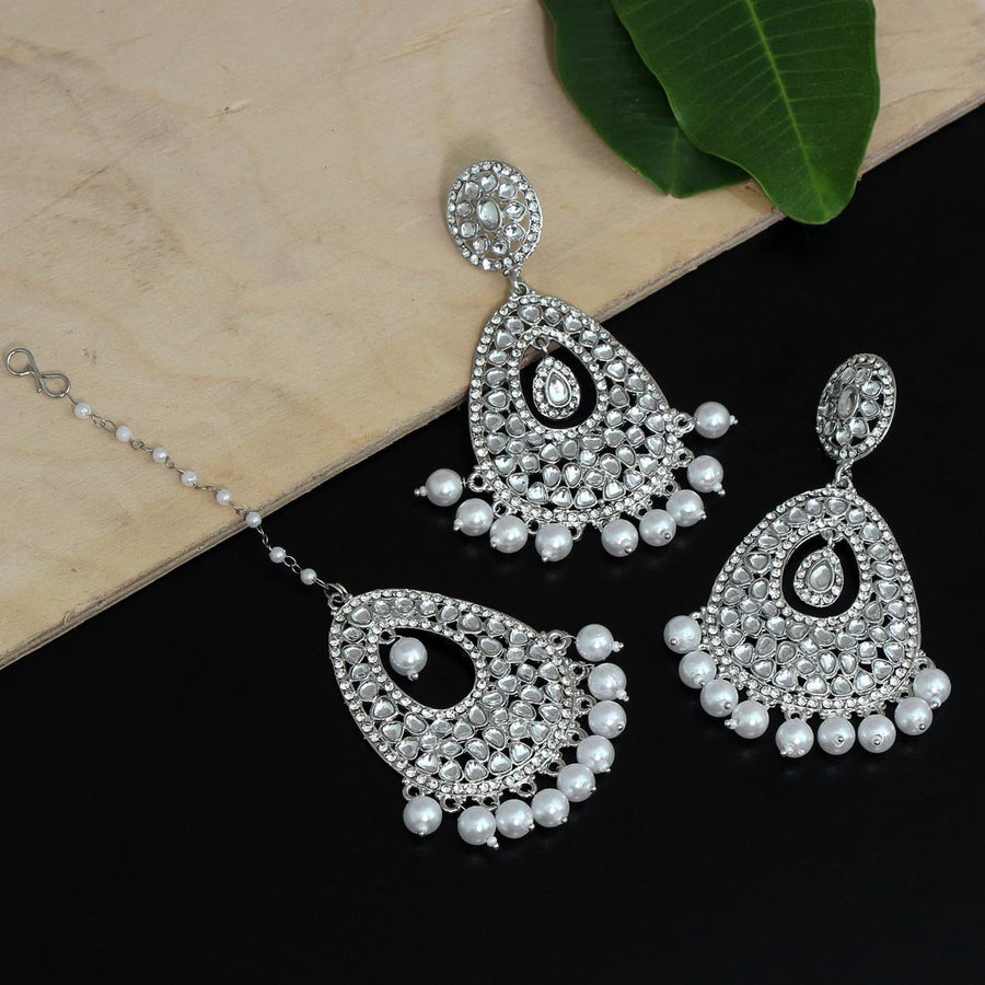 American Diamond Tikka W/chand Bali Set/diamond Maang Tikka/diamond Jhumka/ Silver  Maang Tikka Set/diamond Earrings Maang Tikka Set - Etsy