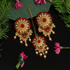 Red Color Kundan Earrings With Maang Tikka (KDTE460RED)