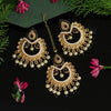 Black Color Kundan Earrings With Maang Tikka (KDTE462BLK)