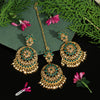 Green Color Kundan Earrings With Maang Tikka (KDTE470GRN)