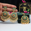 Green Color Kundan Earrings With Maang Tikka (KDTE470GRN)