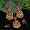Rani Color Kundan Earrings With Maang Tikka (KDTE470RNI)
