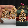 Gold Color Kundan Earrings With Maang Tikka (KDTE479GLD)