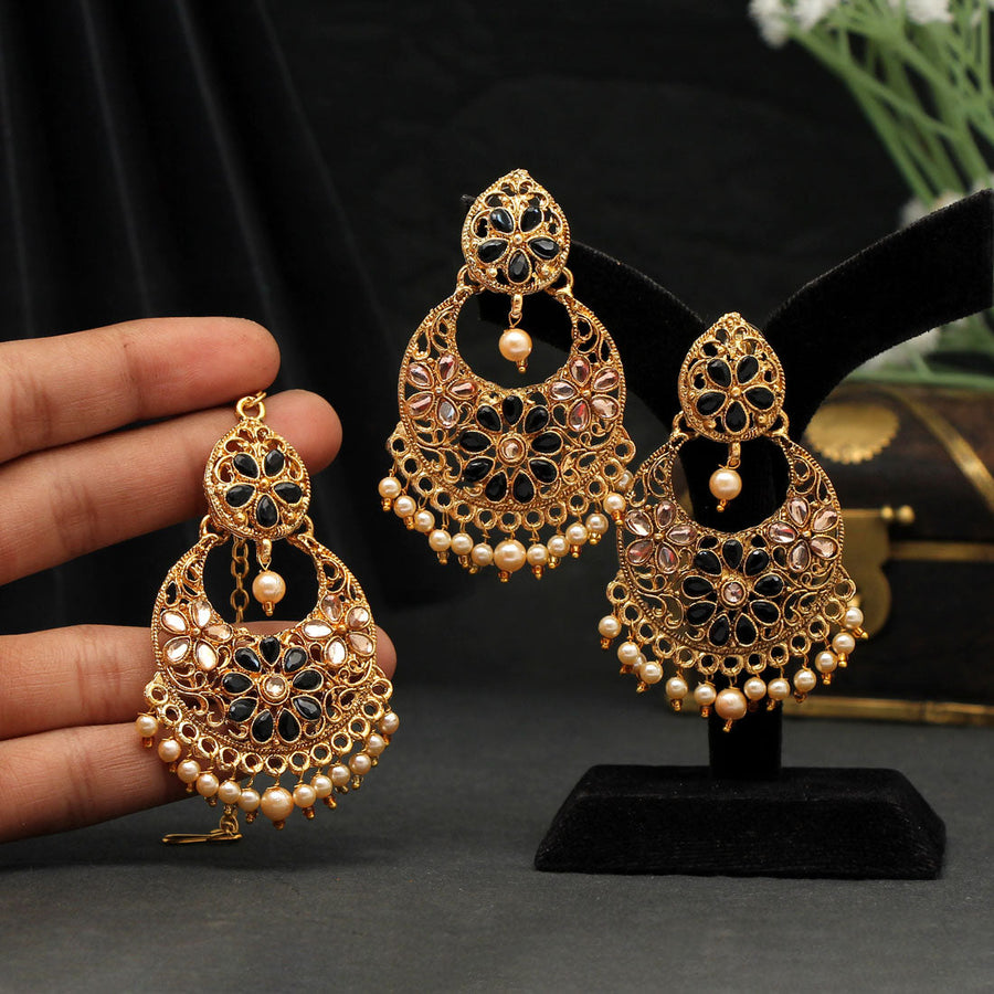 designer long jhumka earrings for women Kundan jhumki for party wear black  color jhumki