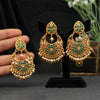 Green Color Kundan Earrings With Maang Tikka (KDTE481GRN)