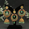 Parrot Green Color Mint Meena Kundan Earrings With Maang Tikka (KDTE512PGRN)