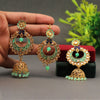 Parrot Green Color Mint Meena Kundan Earrings With Maang Tikka (KDTE512PGRN)