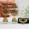 Green Color Mint Meena Kundan Earrings With Maang Tikka (KDTE513GRN)