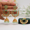 Parrot Green Color Mint Meena Kundan Earrings With Maang Tikka (KDTE513PGRN)