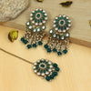 Green Color Kundan Earrings With Maang Tikka (KDTE543GRN)