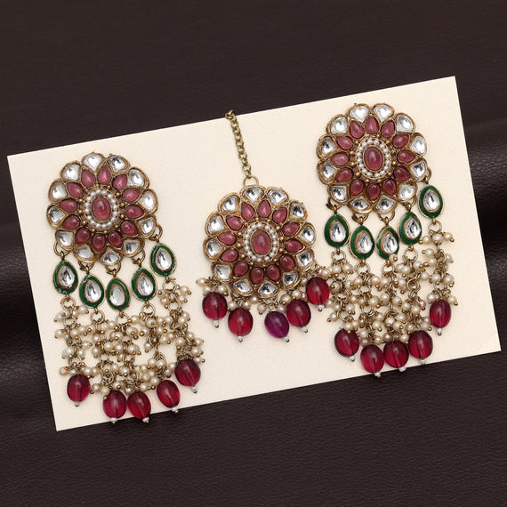 Kundan Heavy Earring Maang Tikka Set, Size : 30-45mm, Packaging Type :  Plastic Packet at Rs 695 / Pair in Mumbai