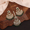 Green Color Kundan Earrings With Maang Tikka (KDTE547GRN)