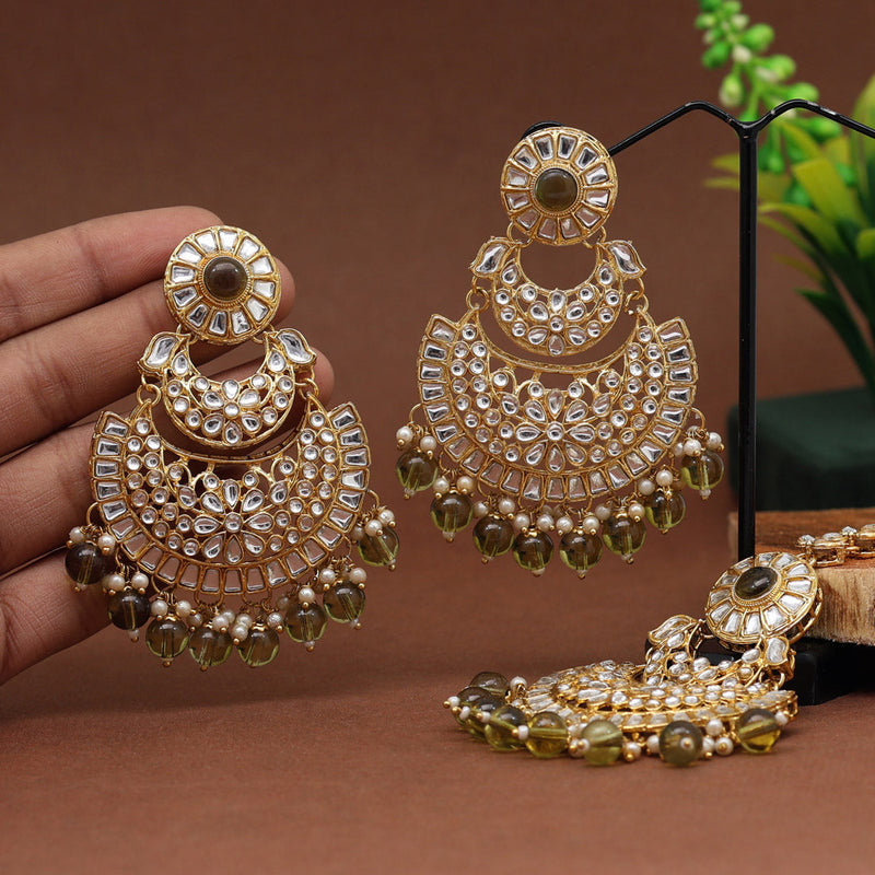 Mehandi Green Color Kundan Earrings With Maang Tikka (KDTE547MGRN)