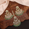 Pista Green Color Kundan Earrings With Maang Tikka (KDTE547PGRN)