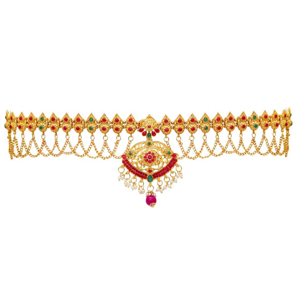 Maroon & Green Color Glass Stone Kamarband (KMBND242MG)