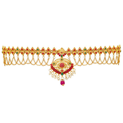 Maroon & Green Color Glass Stone Kamarband (KMBND242MG)