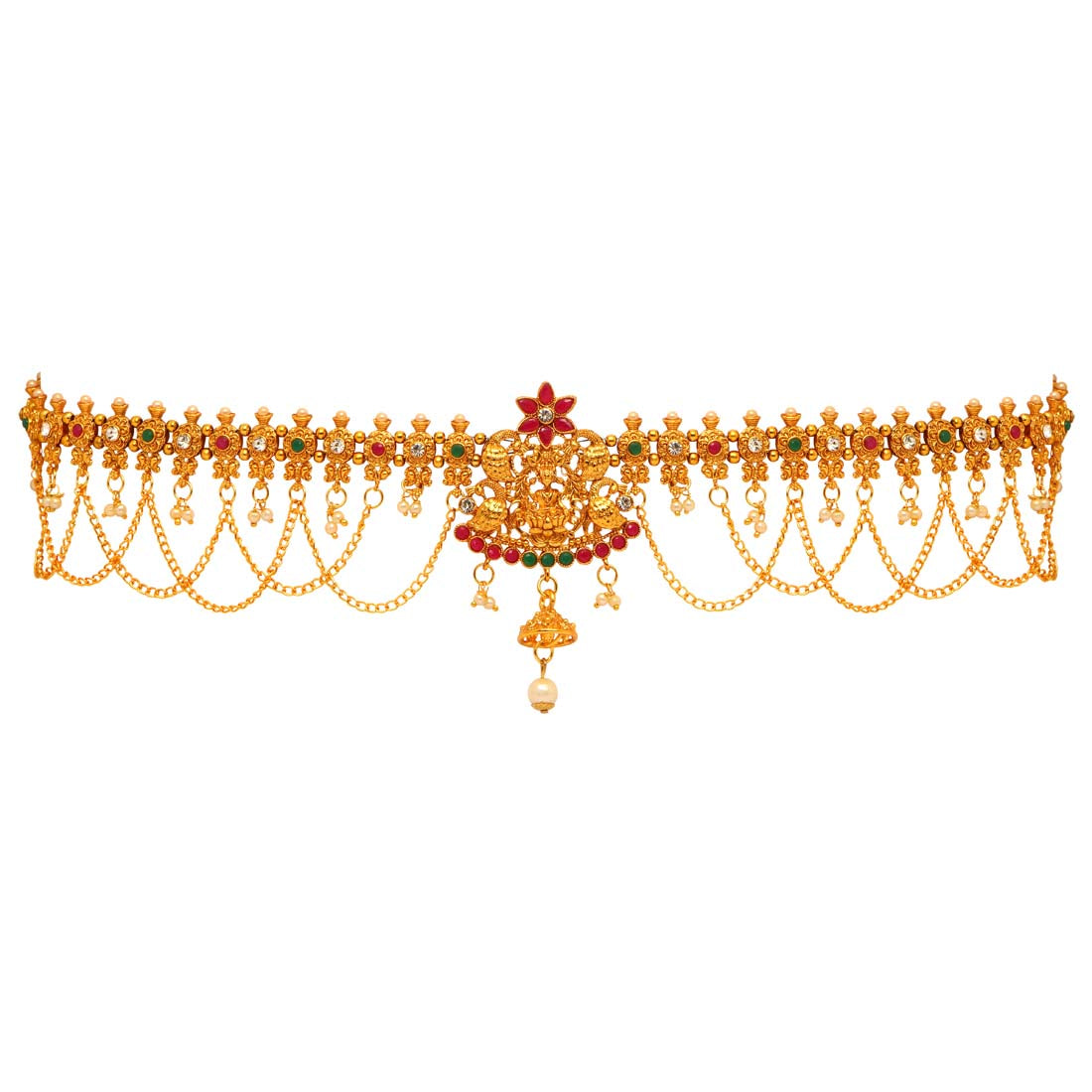 Maroon & Green Color Glass Stone Kamarband (KMBND352MG)