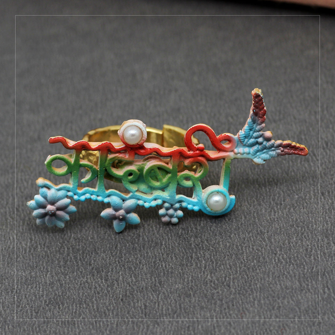 Multi Color Mint Meena Finger Ring For Women (KMR524MLT)