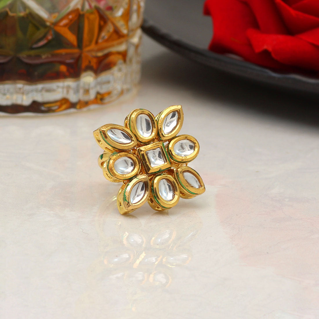 White Color Kundan Meenakari Finger Ring For Women (KMR739WHT)