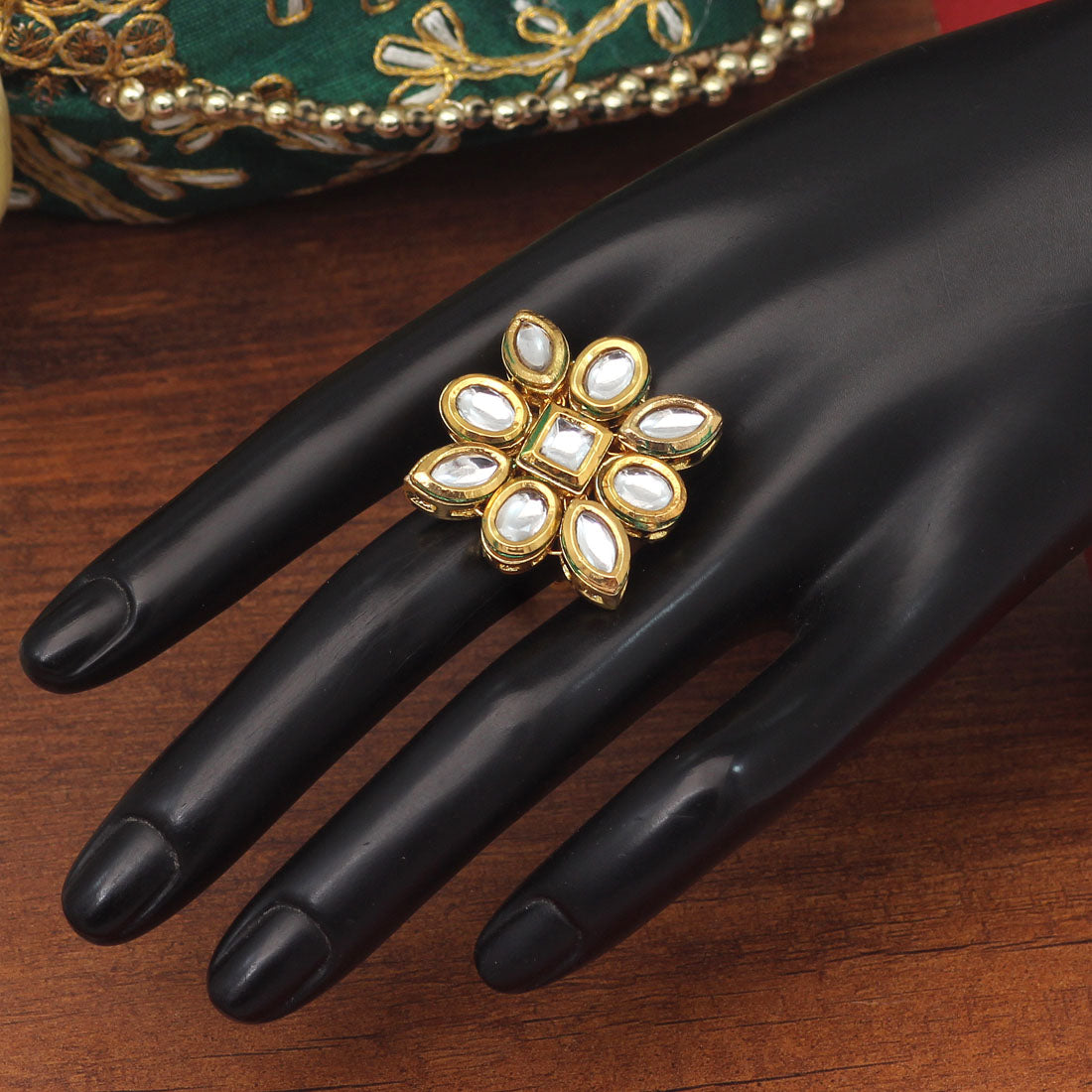 White Color Kundan Meenakari Finger Ring For Women (KMR739WHT)