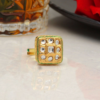 White Color Kundan Meenakari Finger Ring For Women (KMR744WHT)