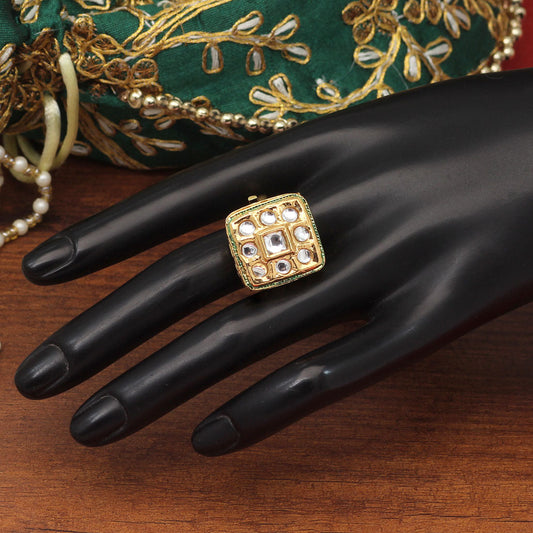 White Color Kundan Meenakari Finger Ring For Women (KMR744WHT)