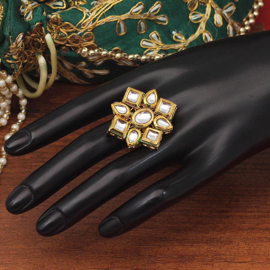 Ethereal Traditional Gold Filigree and Meenakari Ring