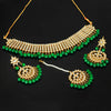 Green Color Imitation Pearl Kundan Necklace With Earring & Maang Tikka (KN100GRN)