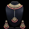 Peach Color Kundan Necklace With Earring & Maang Tikka (KN100PCH)