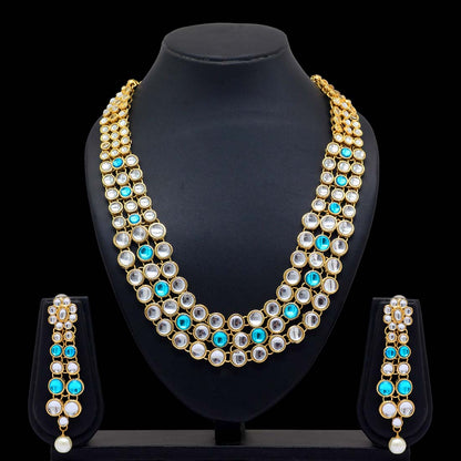 Firoza Color Kundan Necklace With Earring (KN101FRZ)