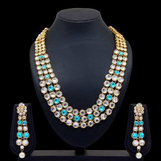 Firoza Color Kundan Necklace With Earring (KN101FRZ)