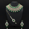Green Color Imitation Pearl Kundan Necklace With Earring & Maang Tikka (KN103GRN)