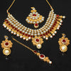 Maroon Color Imitation Pearl Kundan Necklace With Earring & Maang Tikka And Maang Passa (KN104MRN)
