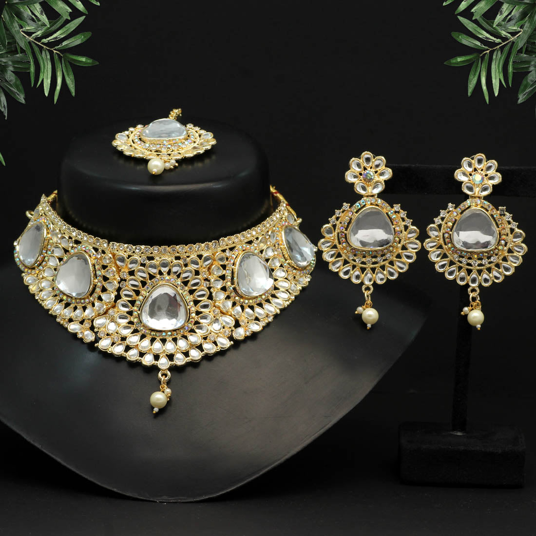 Rainbow Color Choker Kundan Necklace Set (KN1125RNW)