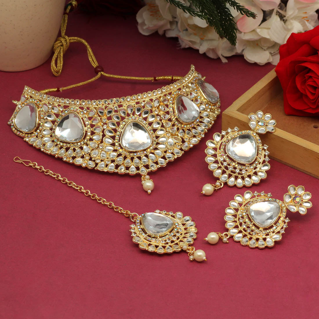 Rainbow Color Choker Kundan Necklace Set (KN1125RNW)