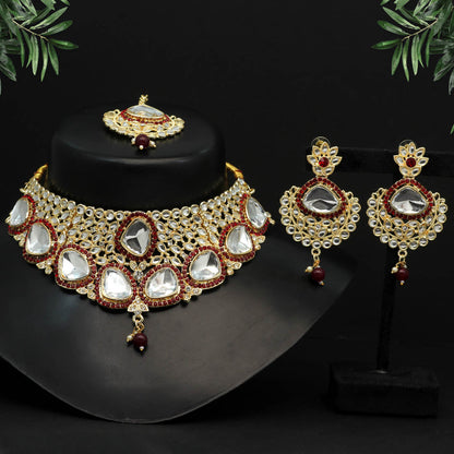 Maroon Color Choker Kundan Necklace Set (KN1127MRN)