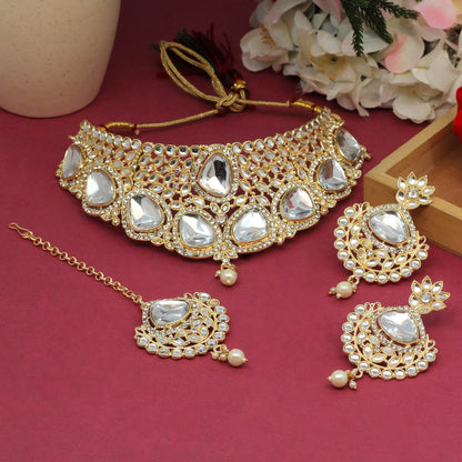 White Color Choker Kundan Necklace Set (KN1127WHT)