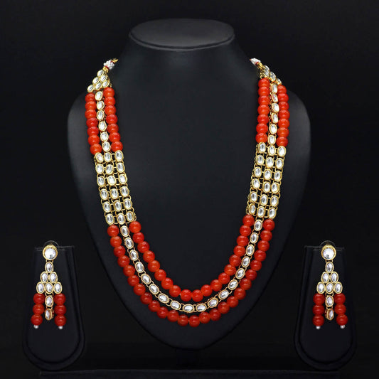 Orange Color Kundan Necklace Set (KN121ORG)